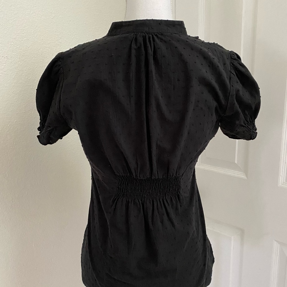 Love on a Hanger Black Swiss Dot Mock Neck Crochet Panel Front Blouse Sz Lg - Picture 5 of 9